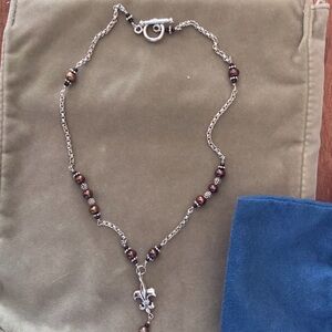 Fleur-de-Lis Pendant Necklace with Brown Accent Beads